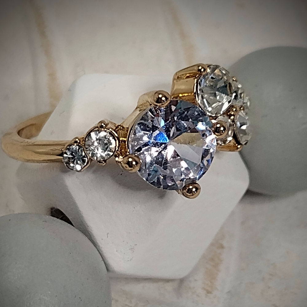 Round Cut Cubic Zirconia Diamond Ring Size 9.5 Gold Vermeil Stainless Steel